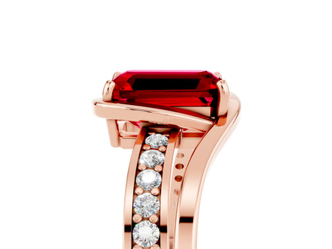 Rose gold Emerald Cut Ruby Solitaire Ring with Split Shank and Prong Setting_5