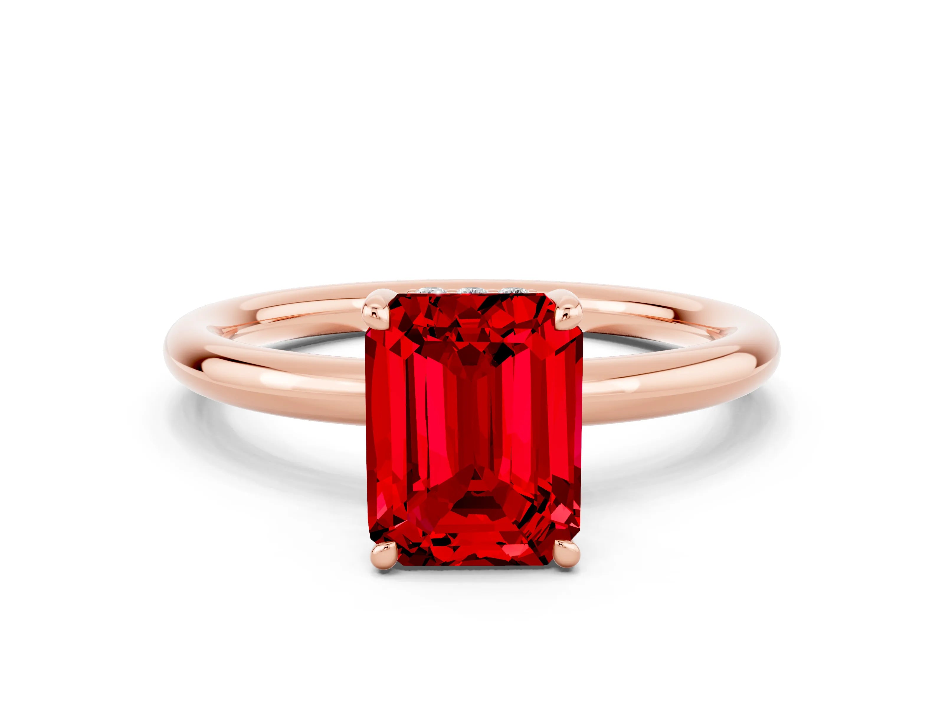 Rose gold Emerald Cut Ruby Solitaire Ring with Thin Band and Four-Prong Setting_12