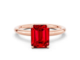 Rose gold Emerald Cut Ruby Solitaire Ring with Thin Band and Four-Prong Setting_12