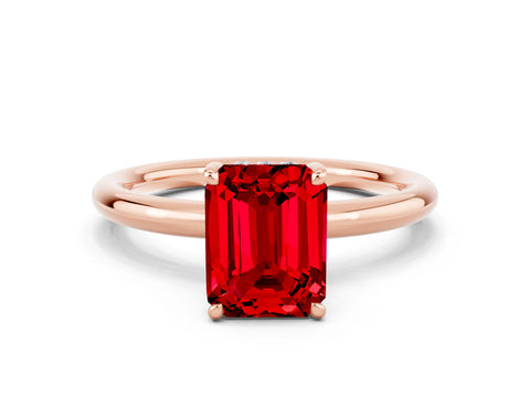 Rose gold Emerald Cut Ruby Solitaire Ring with Thin Band and Four-Prong Setting_12