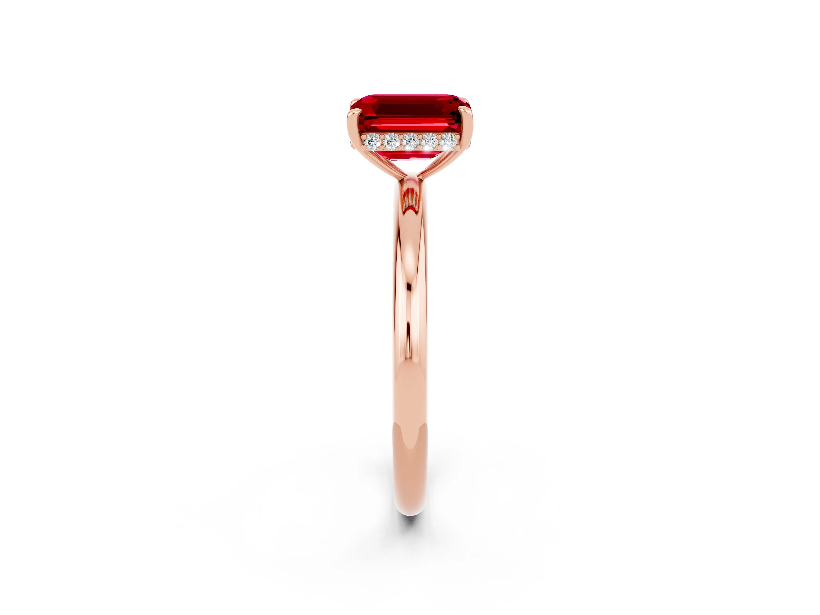 Rose gold Emerald Cut Ruby Solitaire Ring with Thin Band and Four-Prong Setting_14