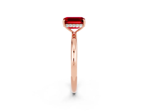 Rose gold Emerald Cut Ruby Solitaire Ring with Thin Band and Four-Prong Setting_14