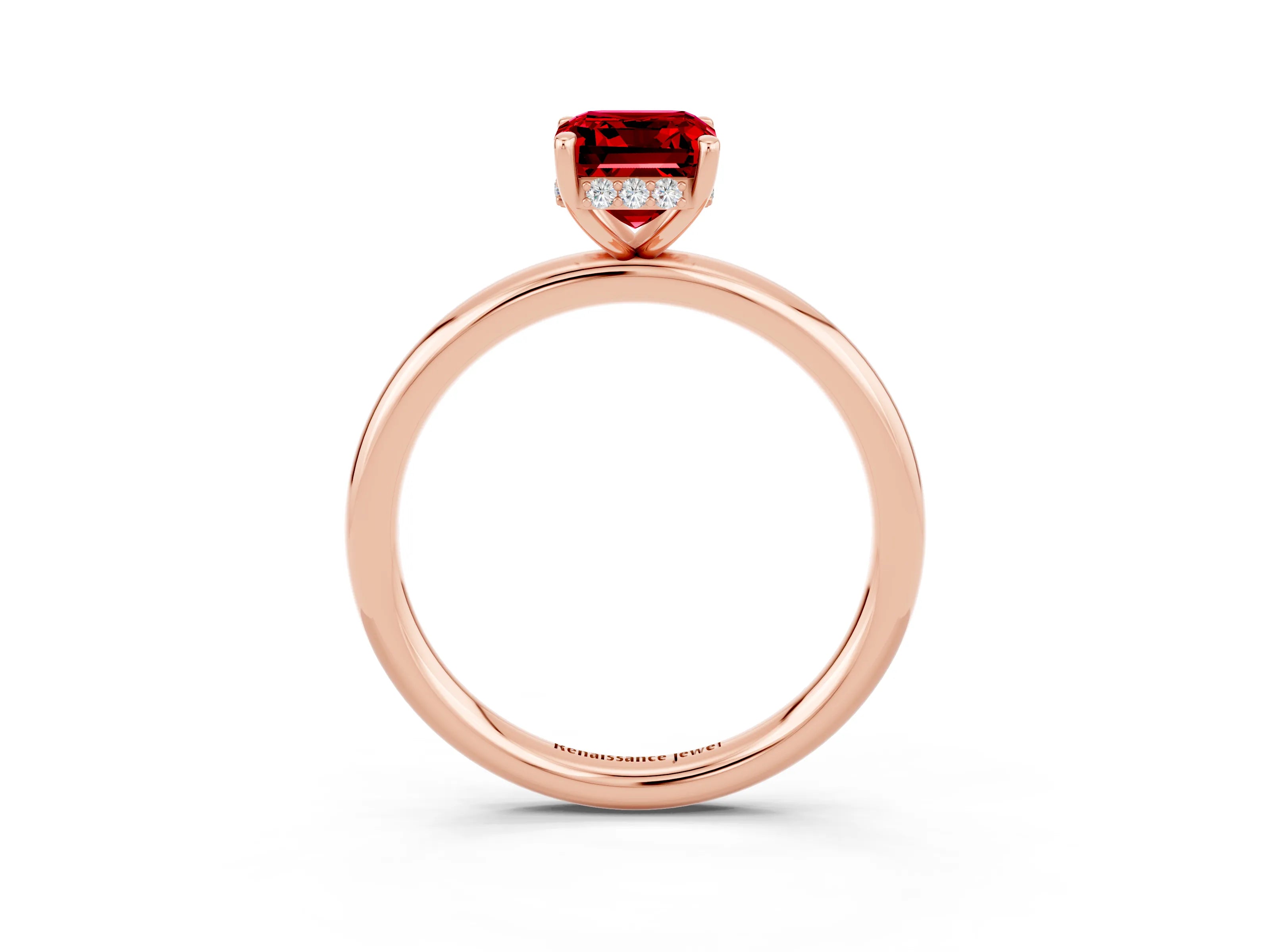 Rose gold Emerald Cut Ruby Solitaire Ring with Thin Band and Four-Prong Setting_15