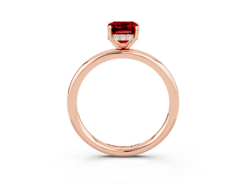 Rose gold Emerald Cut Ruby Solitaire Ring with Thin Band and Four-Prong Setting_15