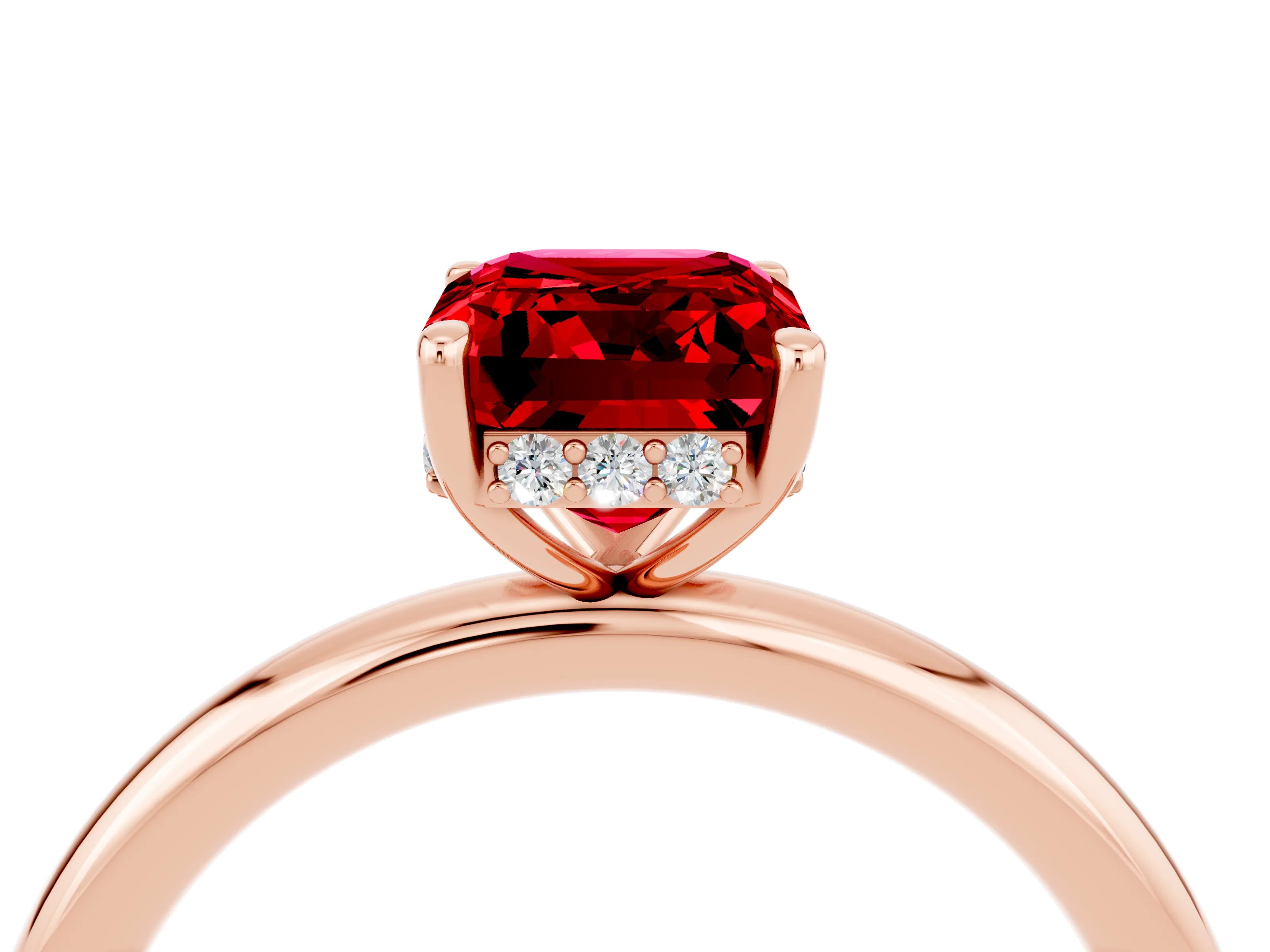 Rose gold Emerald Cut Ruby Solitaire Ring with Thin Band and Four-Prong Setting_16