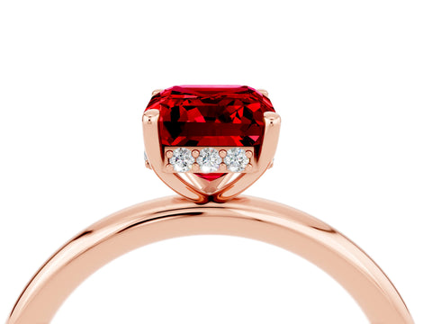 Rose gold Emerald Cut Ruby Solitaire Ring with Thin Band and Four-Prong Setting_16