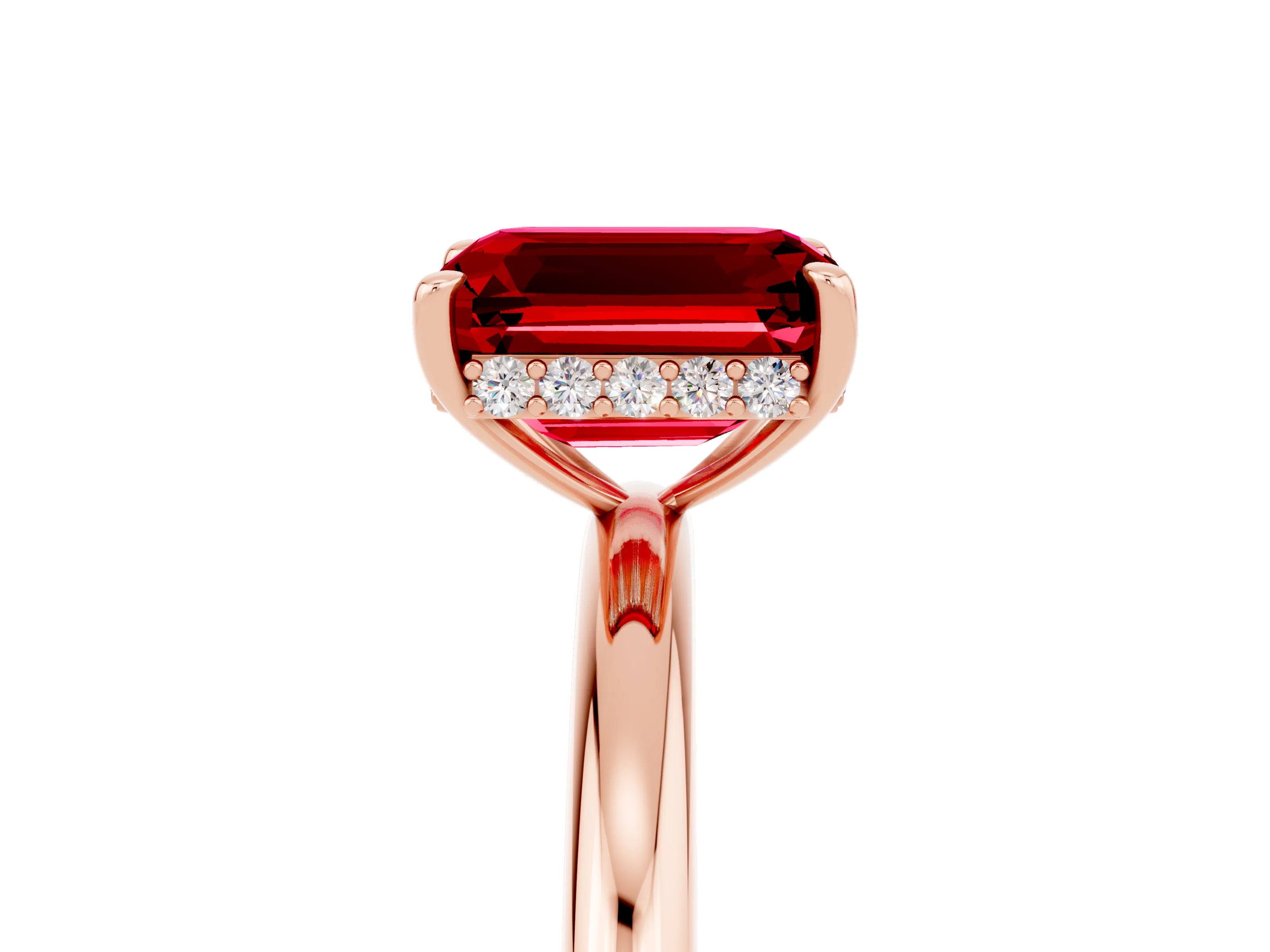 Rose gold Emerald Cut Ruby Solitaire Ring with Thin Band and Four-Prong Setting_17