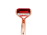 Rose gold Emerald Cut Ruby Solitaire Ring with Thin Band and Four-Prong Setting_17