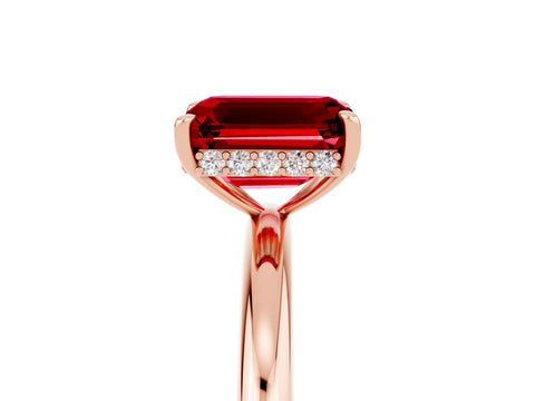 Rose gold Emerald Cut Ruby Solitaire Ring with Thin Band and Four-Prong Setting_17