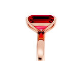 Rose gold Emerald Cut Ruby Solitaire Ring with Thin Band and Prong Setting_17