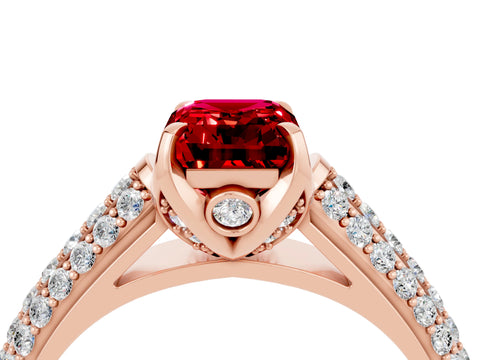 Rose gold Emerald Cut Ruby Solitaire Ring with Three-Row Pavé Band and Four-Prong Setting_16