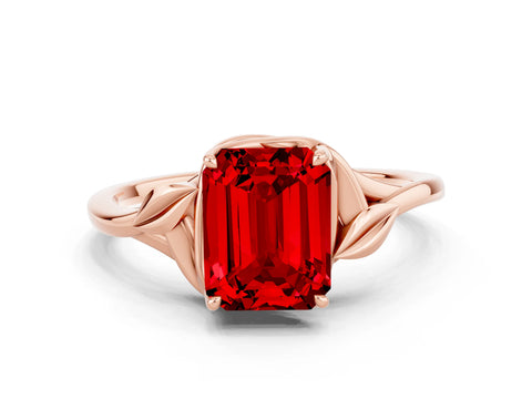 Rose gold Emerald Cut Ruby Solitaire Ring with Twist Band and Four-Prong Setting_24