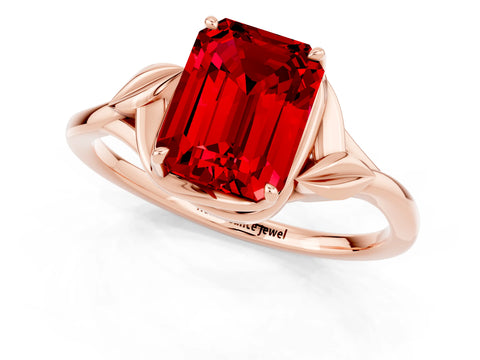 Rose gold Emerald Cut Ruby Solitaire Ring with Twist Band and Four-Prong Setting_25