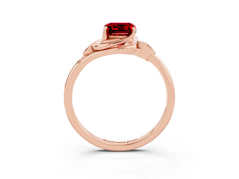 Rose gold Emerald Cut Ruby Solitaire Ring with Twist Band and Four-Prong Setting_27