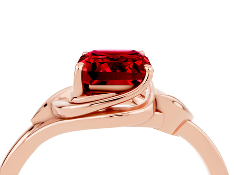 Rose gold Emerald Cut Ruby Solitaire Ring with Twist Band and Four-Prong Setting_28