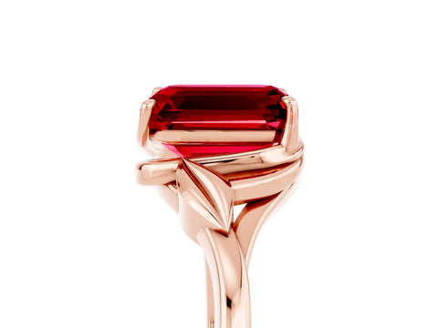 Rose gold Emerald Cut Ruby Solitaire Ring with Twist Band and Four-Prong Setting_29