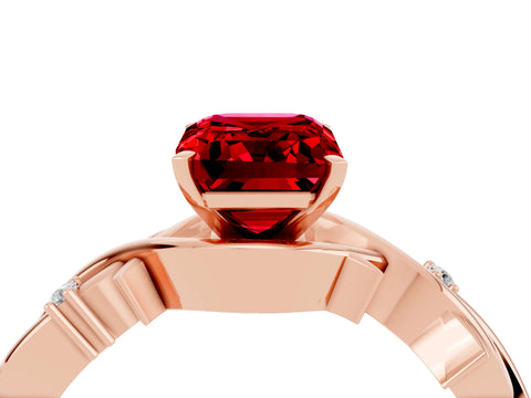 Rose gold Emerald Cut Ruby Solitaire Ring with Twisted Band and Prong Setting_4
