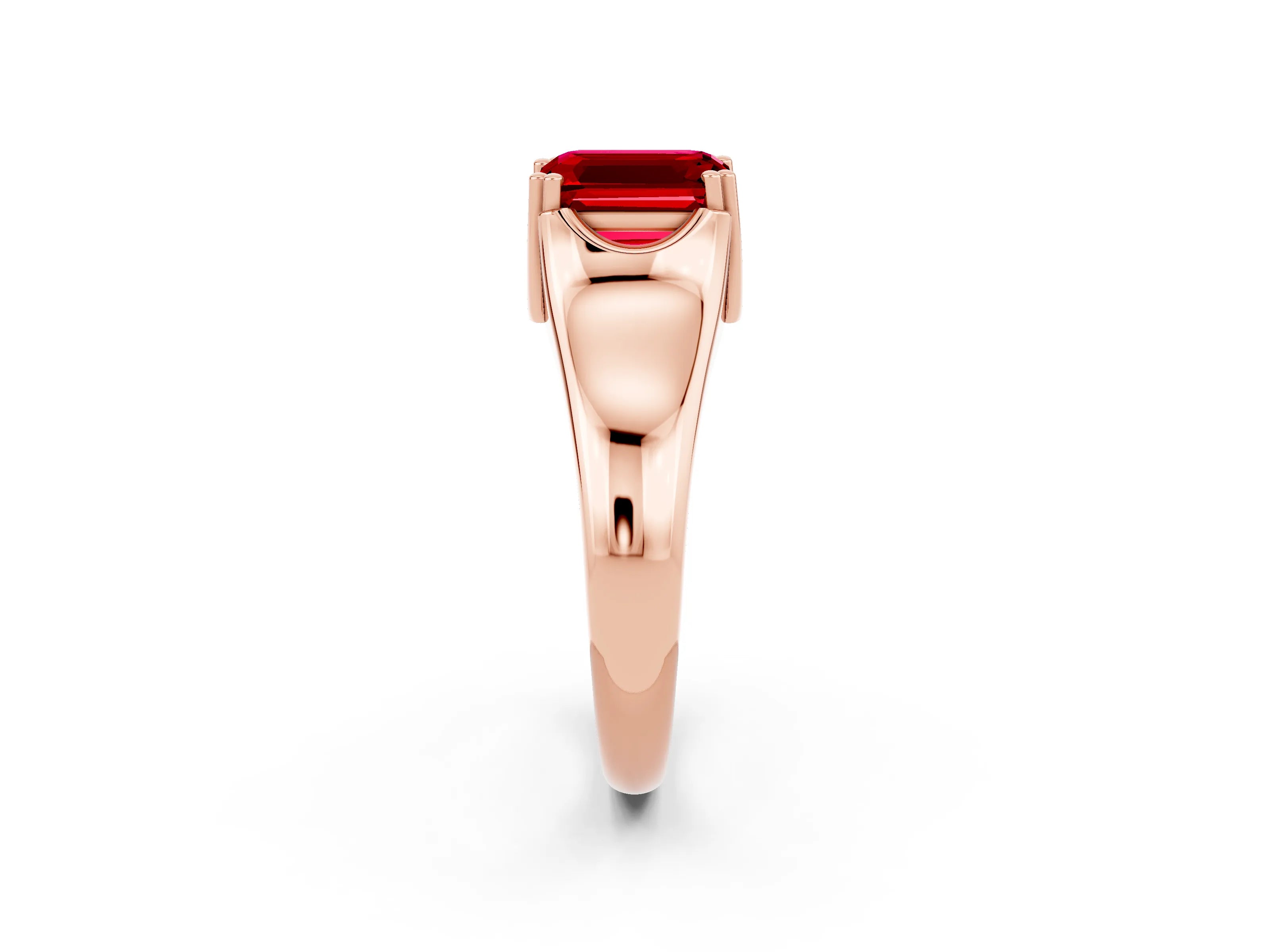 Rose gold Emerald Cut Ruby Solitaire Ring with Wide Band and Prong Setting_2