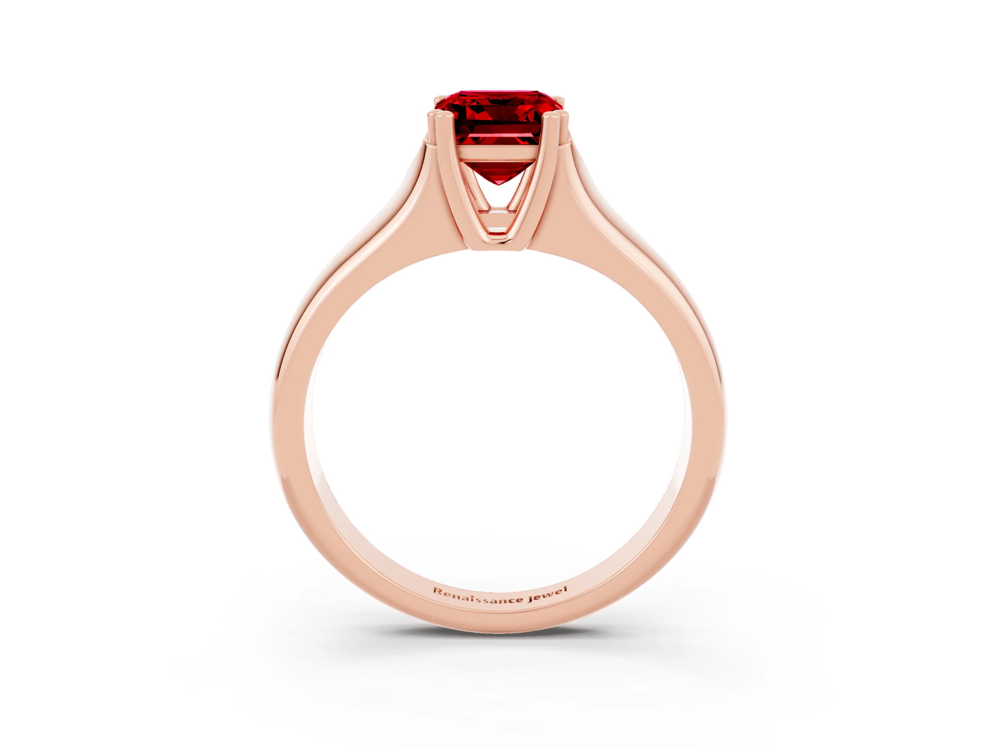 Rose gold Emerald Cut Ruby Solitaire Ring with Wide Band and Prong Setting_3
