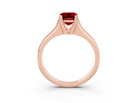Rose gold Emerald Cut Ruby Solitaire Ring with Wide Band and Prong Setting_3