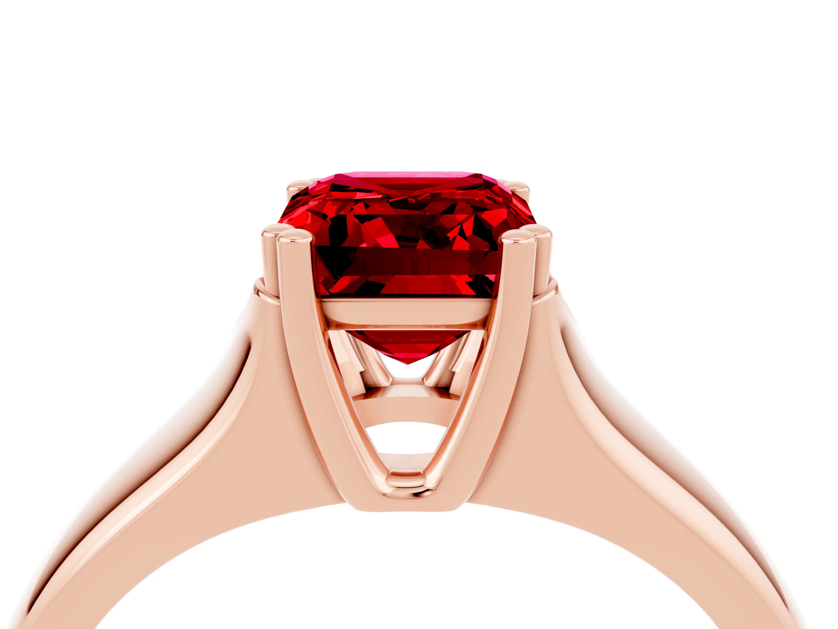 Rose gold Emerald Cut Ruby Solitaire Ring with Wide Band and Prong Setting_4