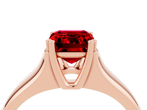 Rose gold Emerald Cut Ruby Solitaire Ring with Wide Band and Prong Setting_4