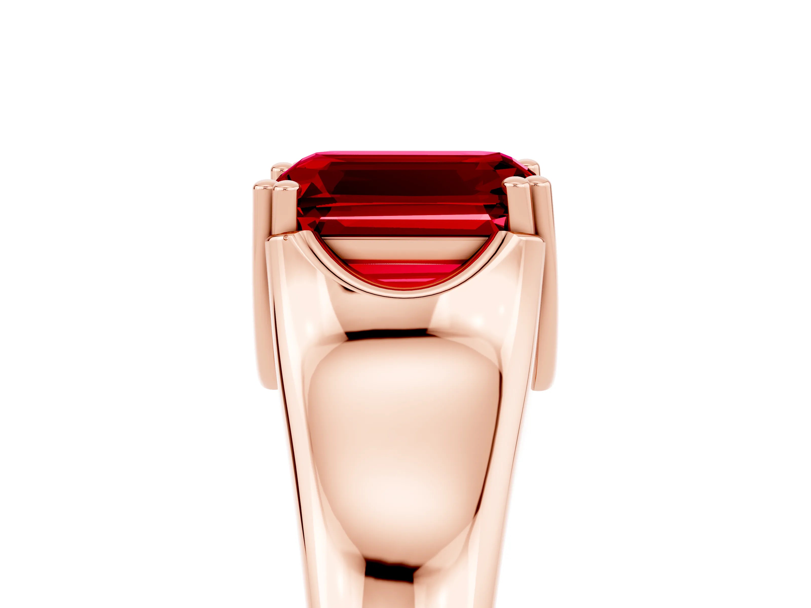 Rose gold Emerald Cut Ruby Solitaire Ring with Wide Band and Prong Setting_5