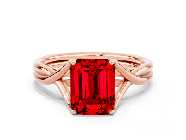 Rose gold Emerald Cut Ruby Solitaire Twist Band Prong Setting Ring