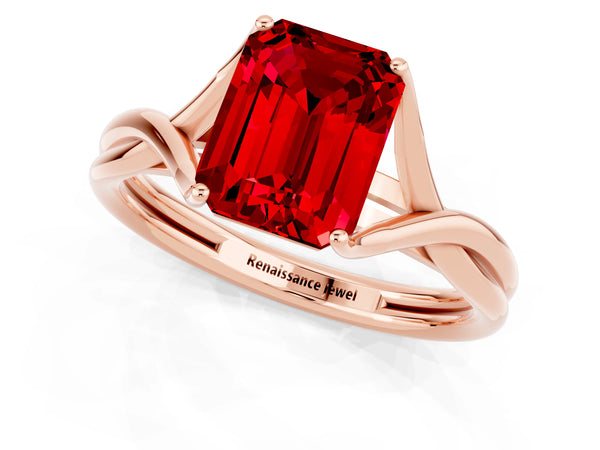 Rose gold Emerald Cut Ruby Solitaire Twist Band Prong Setting Ring