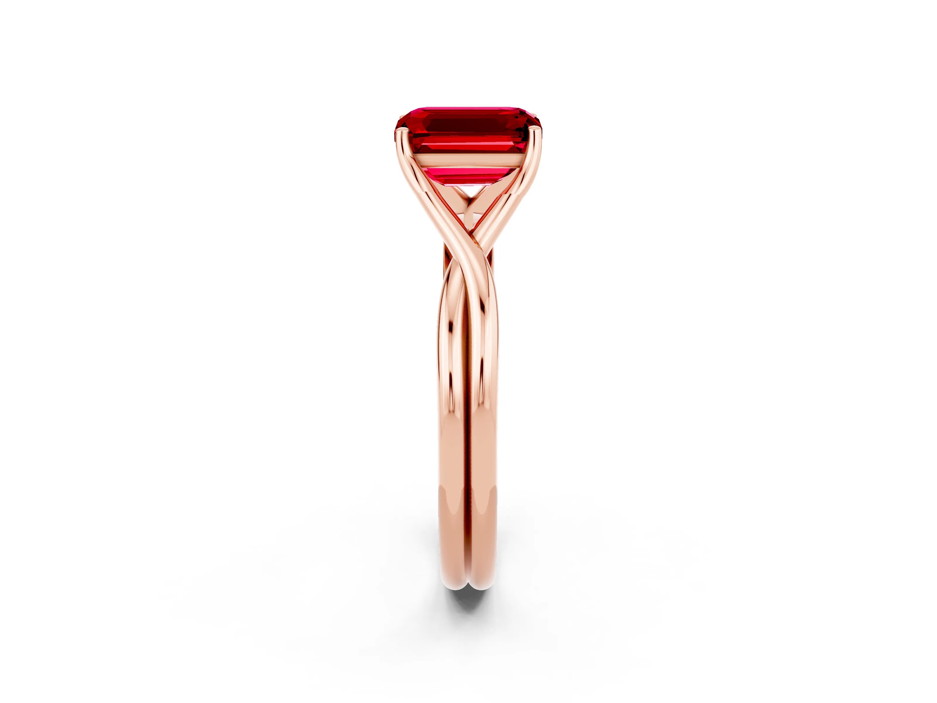 Rose gold Emerald Cut Ruby Solitaire Twist Band Prong Setting Ring_50