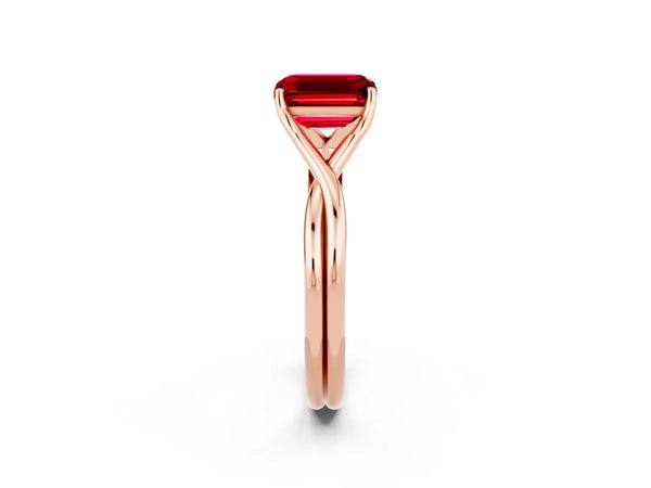 Rose gold Emerald Cut Ruby Solitaire Twist Band Prong Setting Ring
