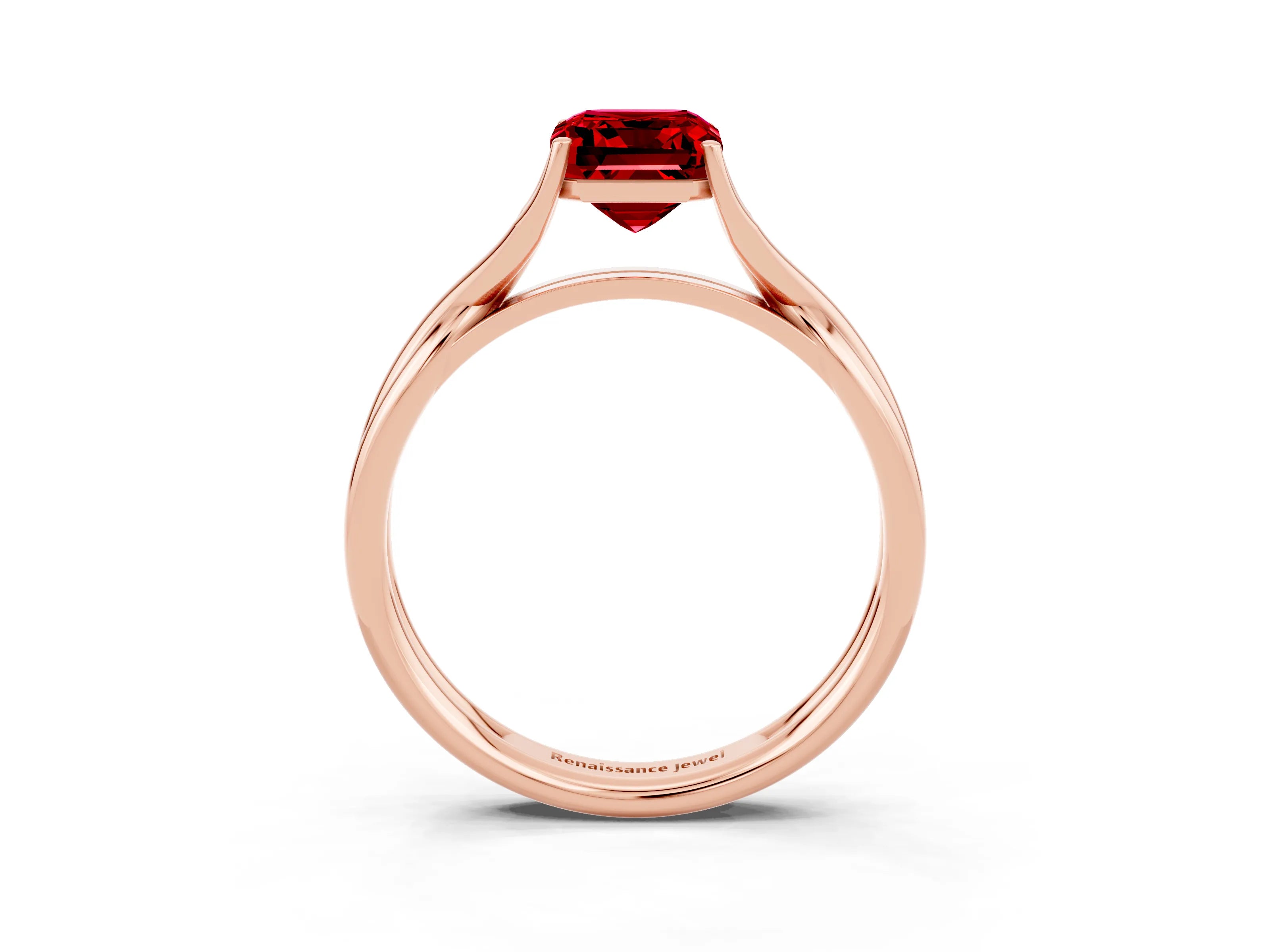 Rose gold Emerald Cut Ruby Solitaire Twist Band Prong Setting Ring_51