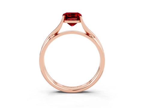 Rose gold Emerald Cut Ruby Solitaire Twist Band Prong Setting Ring_51