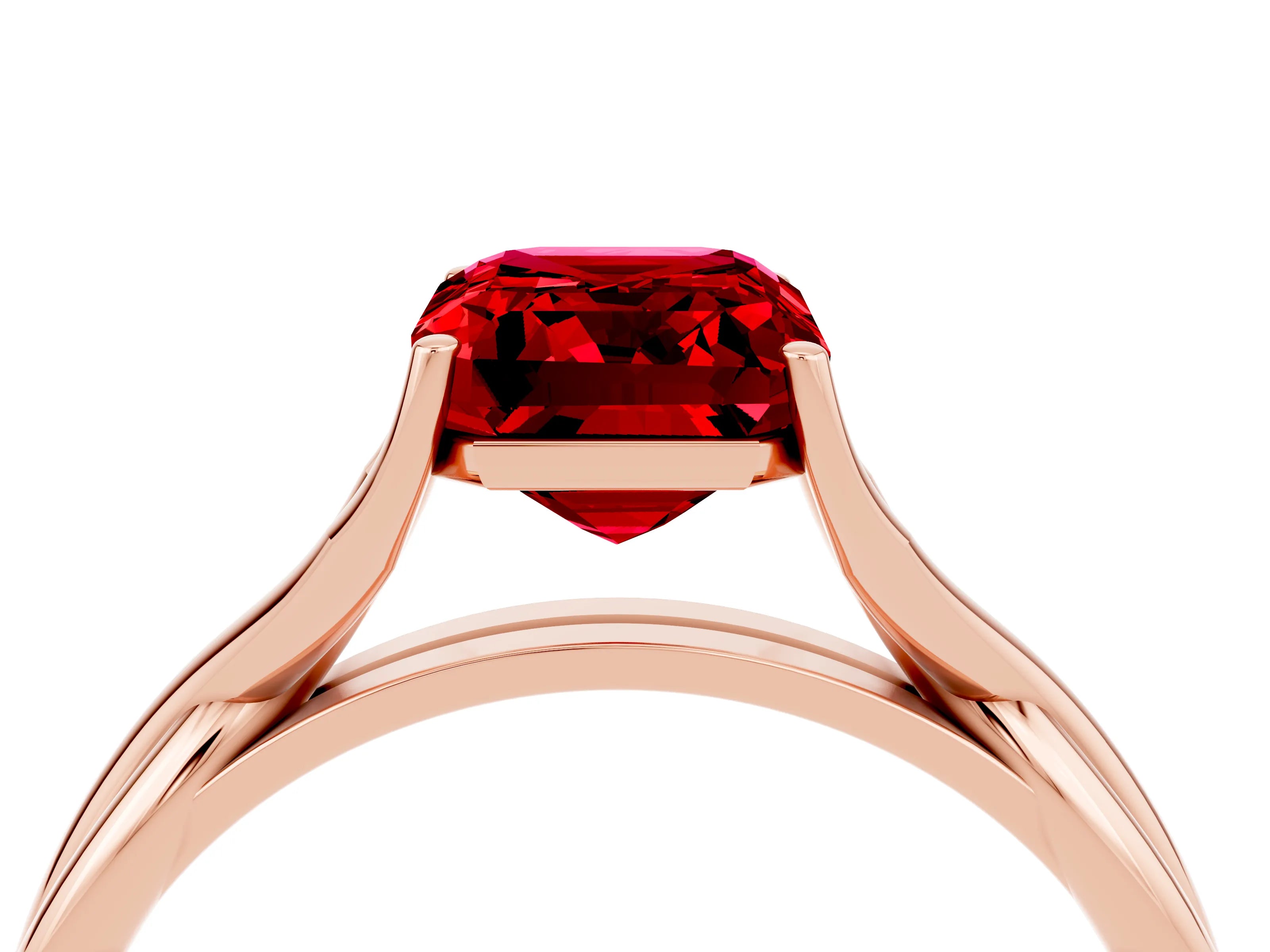 Rose gold Emerald Cut Ruby Solitaire Twist Band Prong Setting Ring_52