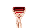 Rose gold Emerald Cut Ruby Solitaire Twist Band Prong Setting Ring_53