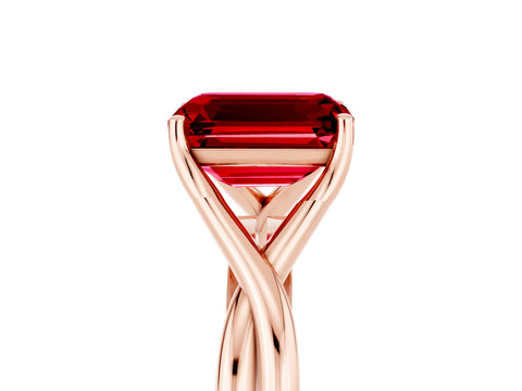 Rose gold Emerald Cut Ruby Solitaire Twist Band Prong Setting Ring_53