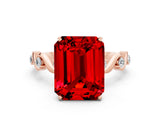 Rose gold Emerald Cut Ruby Solitaire Twisted Band with Round  Accents and Prong Setting_12