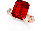 Rose gold Emerald Cut Ruby Solitaire Twisted Band with Round  Accents and Prong Setting_13