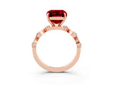 Rose gold Emerald Cut Ruby Solitaire Twisted Band with Round  Accents and Prong Setting_15