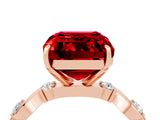 Rose gold Emerald Cut Ruby Solitaire Twisted Band with Round  Accents and Prong Setting_16