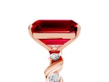 Rose gold Emerald Cut Ruby Solitaire Twisted Band with Round  Accents and Prong Setting_17