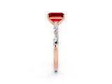 Rose gold Emerald Cut Ruby Solitaire with Side Baguettes and Channel Set Band_2