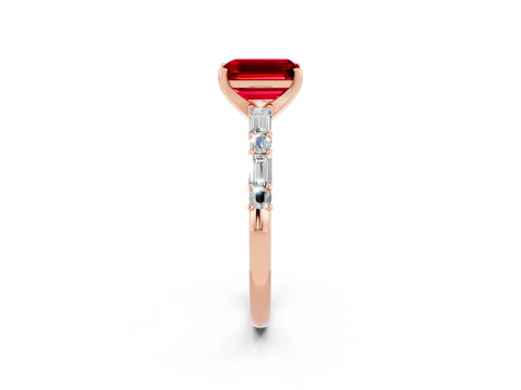 Rose gold Emerald Cut Ruby Solitaire with Side Baguettes and Channel Set Band_2