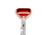 Rose gold Emerald Cut Ruby Solitaire with Side Baguettes and Channel Set Band_5