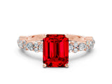 Rose gold Emerald Cut Ruby Solitaire with Side Stones, Pave Band, Four-Prong Setting_36