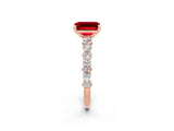 Rose gold Emerald Cut Ruby Solitaire with Side Stones, Pave Band, Four-Prong Setting_38