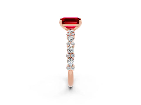 Rose gold Emerald Cut Ruby Solitaire with Side Stones, Pave Band, Four-Prong Setting_38