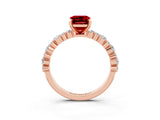 Rose gold Emerald Cut Ruby Solitaire with Side Stones, Pave Band, Four-Prong Setting_39