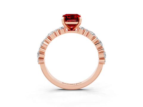 Rose gold Emerald Cut Ruby Solitaire with Side Stones, Pave Band, Four-Prong Setting_39