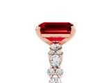 Rose gold Emerald Cut Ruby Solitaire with Side Stones, Pave Band, Four-Prong Setting_41
